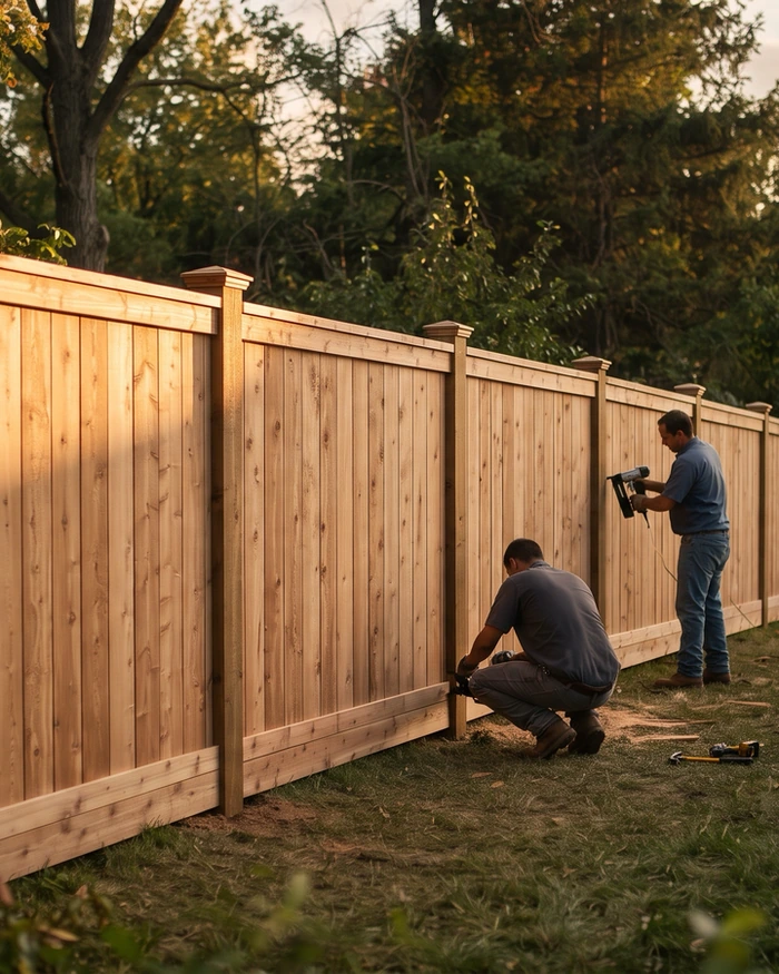 A three rail wooden ranch fence running along a property line